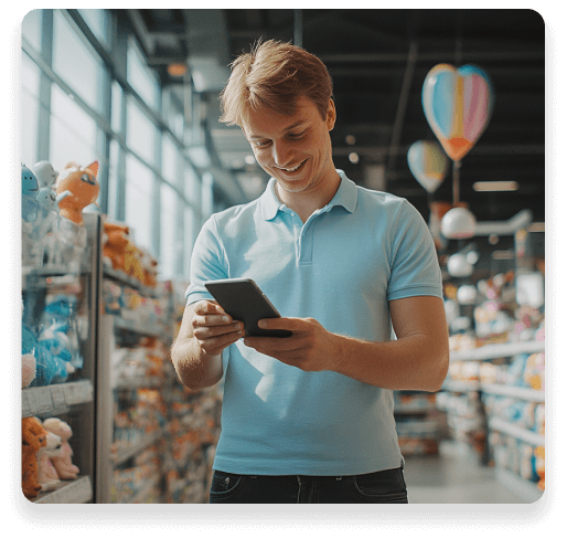 Pessoa segurando um tablet em uma loja